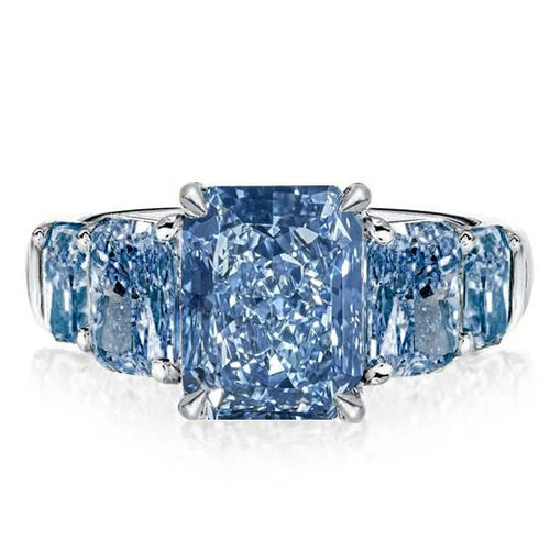 Classic Five Stone Radiant Cut Blue Topaz Engagement Ring For Women Belovegrace