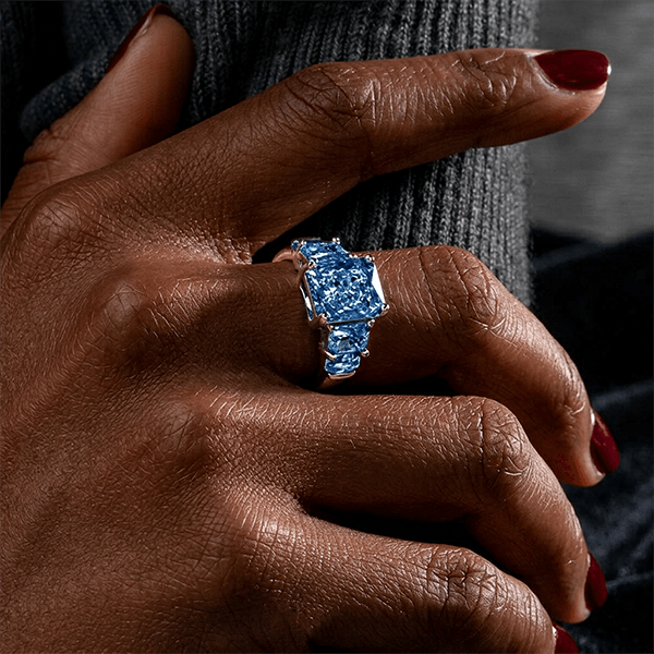 5.08CT Luxury Five Stone Blue Topaz Radiant Cut Engagement Ring