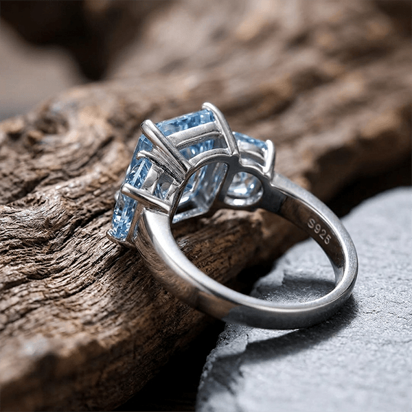 5.08CT Luxury Five Stone Blue Topaz Radiant Cut Engagement Ring