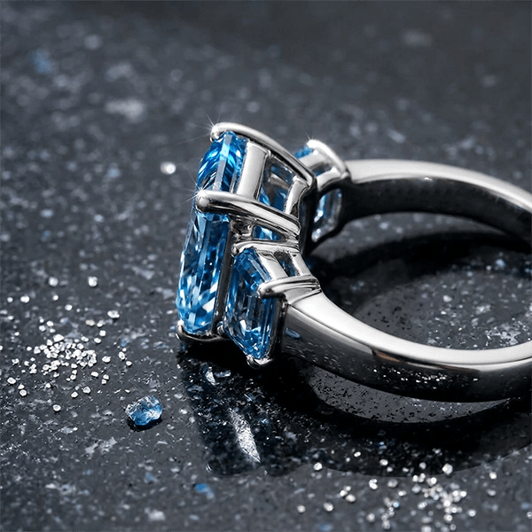 5.08CT Luxury Five Stone Blue Topaz Radiant Cut Engagement Ring
