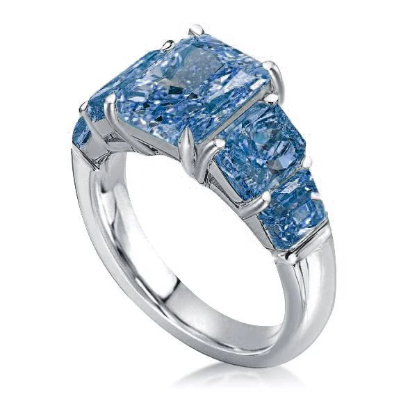 Classic Five Stone Radiant Cut Blue Topaz Engagement Ring For Women Belovegrace