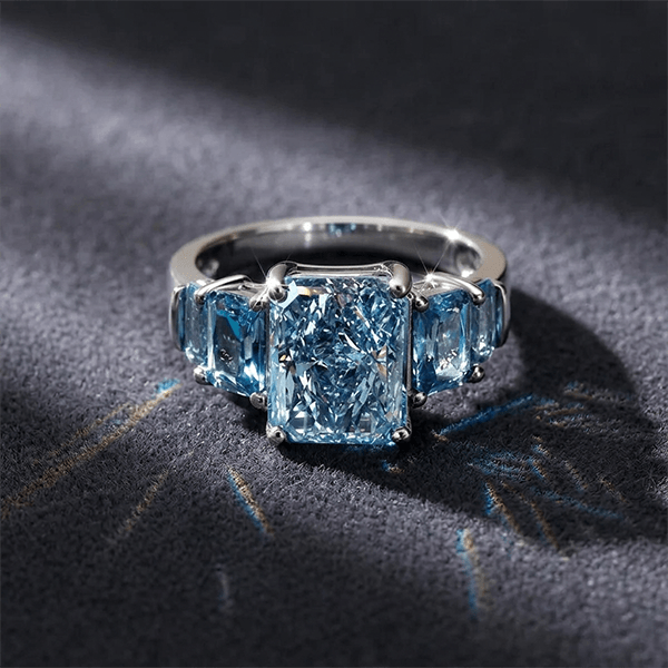 5.08CT Luxury Five Stone Blue Topaz Radiant Cut Engagement Ring