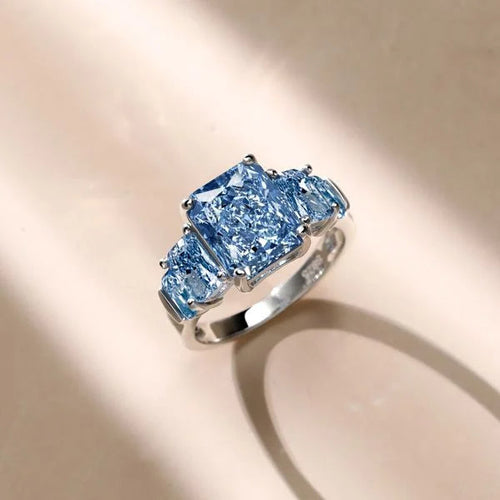 Classic Five Stone Radiant Cut Blue Topaz Engagement Ring For Women Belovegrace