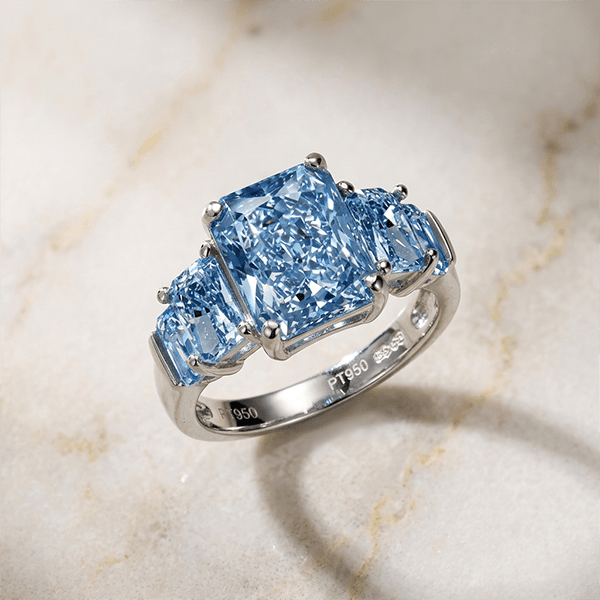 5.08CT Luxury Five Stone Blue Topaz Radiant Cut Engagement Ring