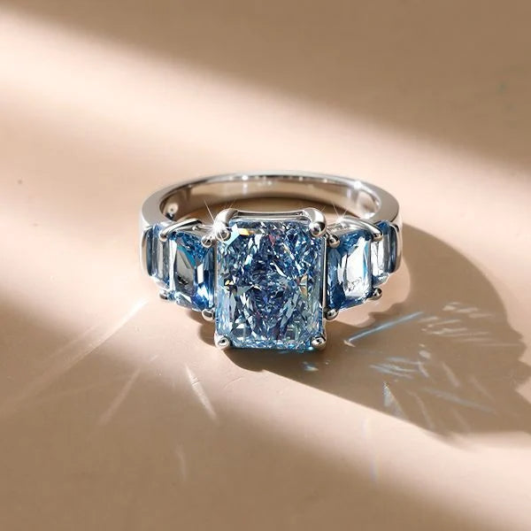 Classic Five Stone Radiant Cut Blue Topaz Engagement Ring For Women Belovegrace