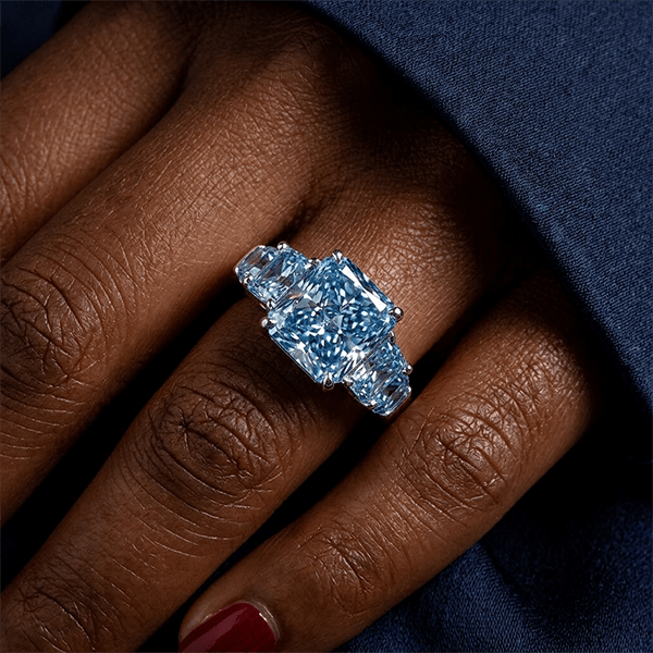 5.08CT Luxury Five Stone Blue Topaz Radiant Cut Engagement Ring