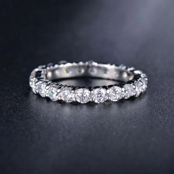 Cassic Eternity Round Cut White Sapphire Wedding Band For Women Belovegrace