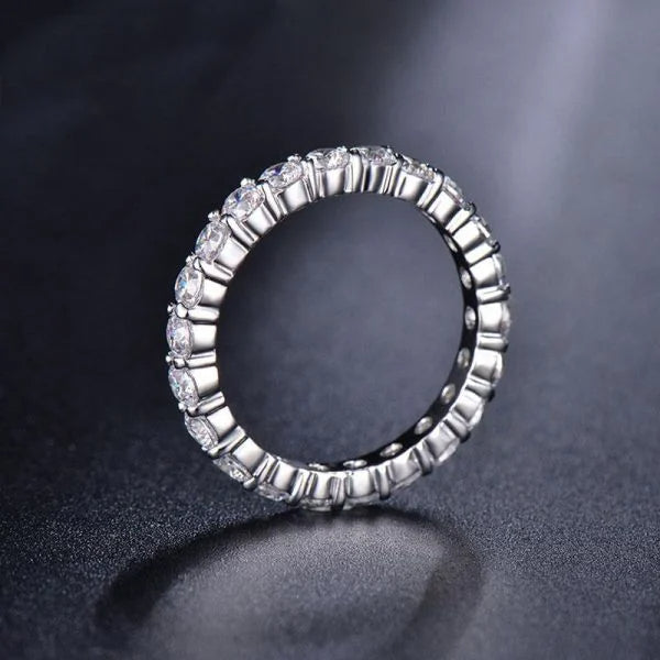 Cassic Eternity Round Cut White Sapphire Wedding Band For Women Belovegrace