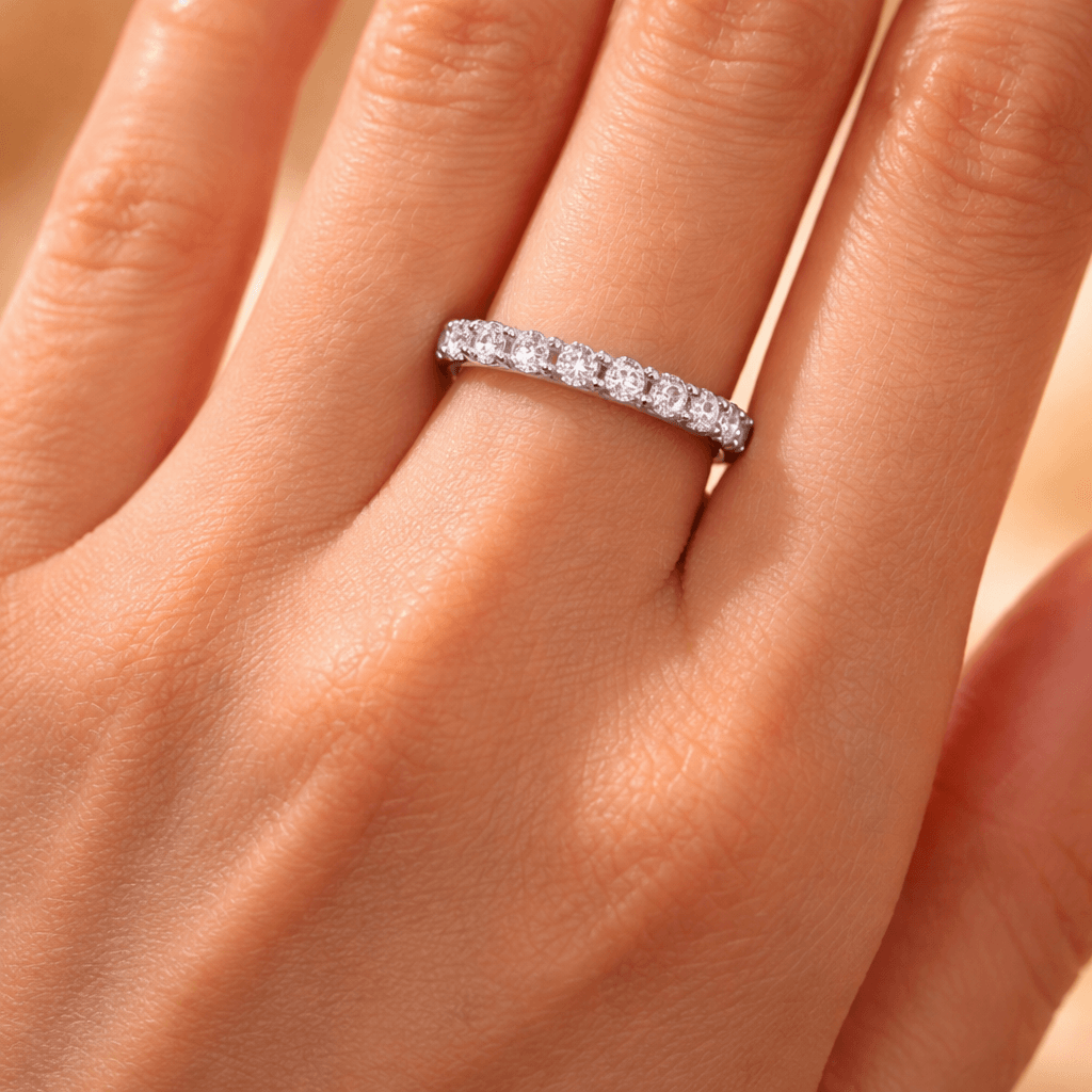Classic Round Cut Moissanite Eternity Wedding Band For Women