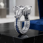 High-End Radiant Cut Blue Sapphire Halo Pavé Engagement Ring