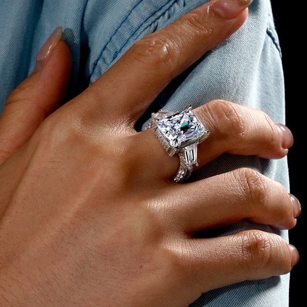Unique Design Radiant Cut White Sapphire Engagement Ring For Women Belovegrace
