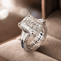 High-End Radiant Cut Blue Sapphire Halo Pavé Engagement Ring