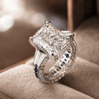 High-End Radiant Cut Blue Sapphire Halo Pavé Engagement Ring