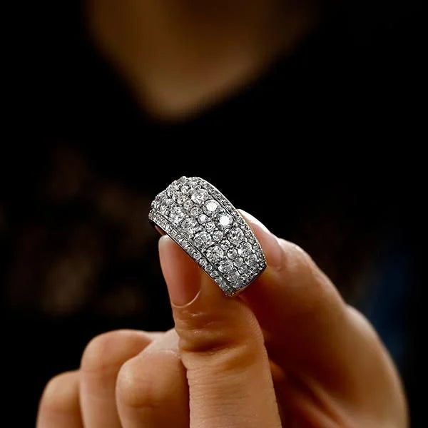 Multi Row Round Cut White Sapphire Wedding Band For Women Belovegrace