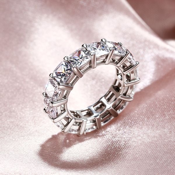 Classic Eternity Cushion Cut White Sapphire Wedding Band For Women Belovegrace