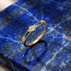 Minimalist Three-Stone Round Cut Blue Sapphire Stackable Ring In Yellow Gold