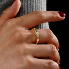 Vintage Golden Bezel Setting Round Cut Blue Sapphire Wedding Ring For Women Belovegrace