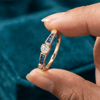 Minimalist Three-Stone Round Cut Blue Sapphire Stackable Ring In Yellow Gold