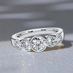 Classic Bezel Set Five Stone Round Cut White Sapphire Engagement Ring For Women Belovegrace