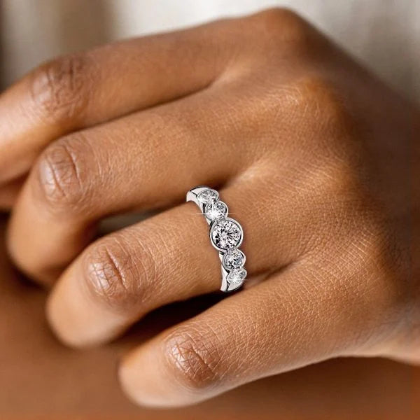 Classic Bezel Set Five Stone Round Cut White Sapphire Engagement Ring For Women Belovegrace
