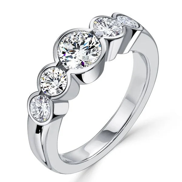 Classic Bezel Set Five Stone Round Cut White Sapphire Engagement Ring For Women Belovegrace
