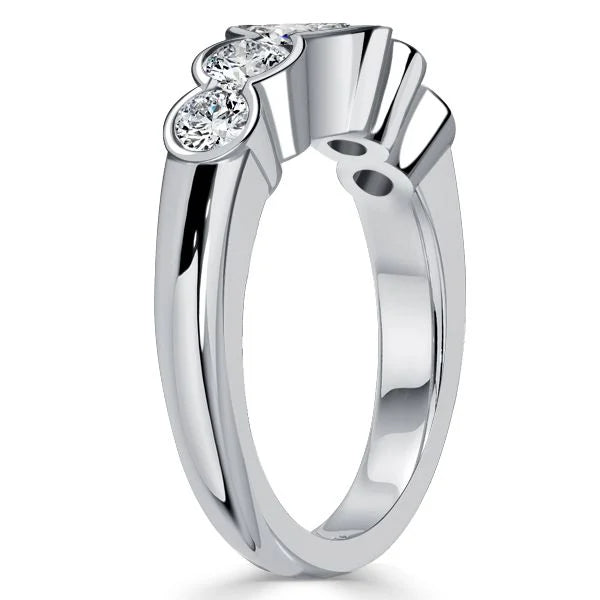 Classic Bezel Set Five Stone Round Cut White Sapphire Engagement Ring For Women Belovegrace