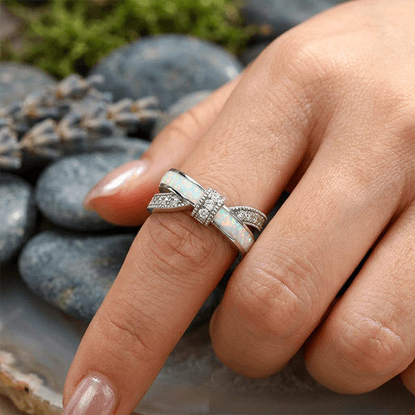 Luxury Jewelry Round Cut Opal & White Sapphire Wedding Band For Women
