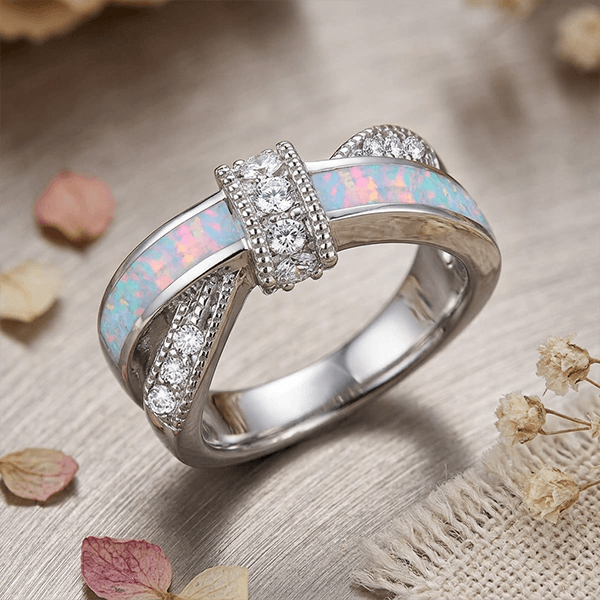Luxury Jewelry Round Cut Opal & White Sapphire Wedding Band For Women