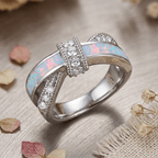 Luxury Jewelry Round Cut Opal & White Sapphire Wedding Band For Women