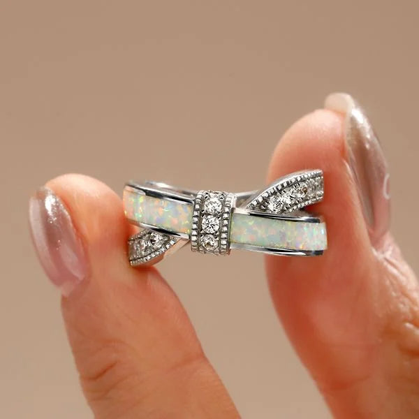 Knot Design Round Cut Opal & White Sapphire Wedding Band For Women Belovegrace