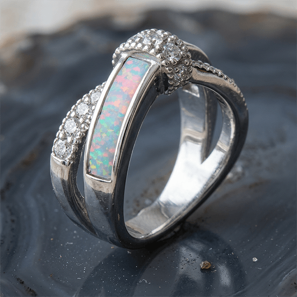 Luxury Jewelry Round Cut Opal & White Sapphire Wedding Band For Women