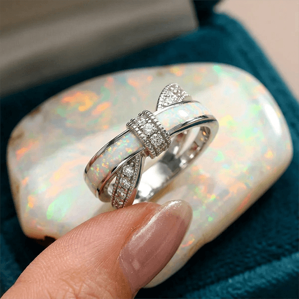 Luxury Jewelry Round Cut Opal & White Sapphire Wedding Band For Women
