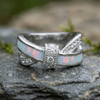 Luxury Jewelry Round Cut Opal & White Sapphire Wedding Band For Women