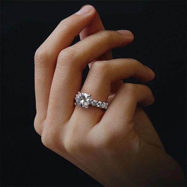 Classic Round Cut White Sapphire Engagement Ring For Women Belovegrace