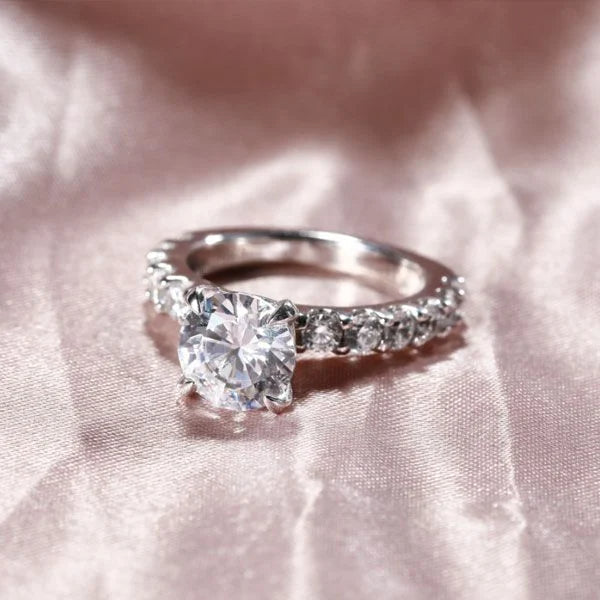 Classic Round Cut White Sapphire Engagement Ring For Women Belovegrace