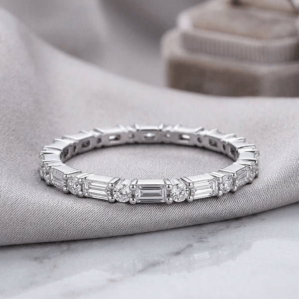 Classic Baguette Cut White Sapphire Eternity Wedding Band For Women