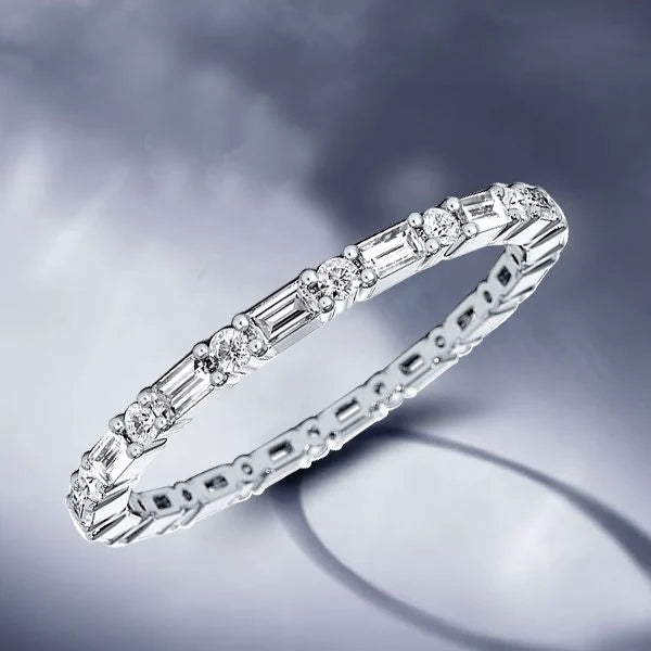 Classic Baguette Cut White Sapphire Eternity Wedding Band For Women Belovegrace