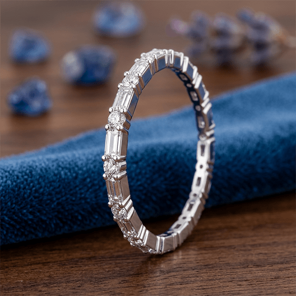 Classic Baguette Cut White Sapphire Eternity Wedding Band For Women