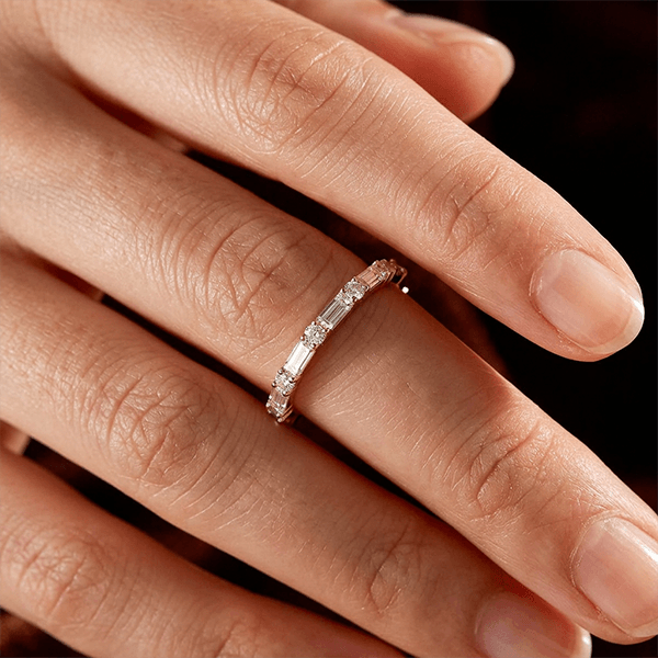 Classic Baguette Cut White Sapphire Eternity Wedding Band For Women