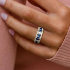 Vintage Rope Through The Hole Baguette & Round Cut White & Blue Sapphire Wedding Band For Women Belovegrace