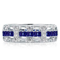 Vintage Rope Through The Hole Baguette & Round Cut White & Blue Sapphire Wedding Band For Women Belovegrace