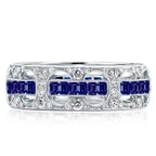 Vintage Rope Through The Hole Baguette & Round Cut White & Blue Sapphire Wedding Band For Women Belovegrace