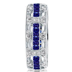 Vintage Rope Through The Hole Baguette & Round Cut White & Blue Sapphire Wedding Band For Women Belovegrace