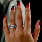 Vintage Rope Through The Hole Baguette & Round Cut White & Blue Sapphire Wedding Band For Women Belovegrace