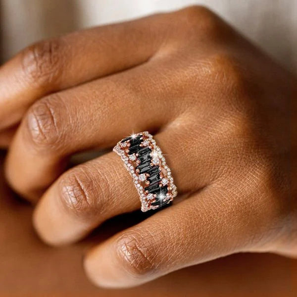 Unique Design Rose Gold Baguette Cut Black Sapphire Eternity Wedding Band For Women Belovegrace