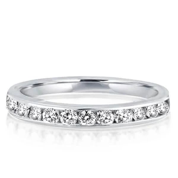 Classic Round Cut White Sapphire Channel Set Half Eternity Wedding Band For Women Belovegrace