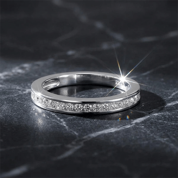 Minimalist Channel Set Round Cut White Sapphire Wedding Band Ring