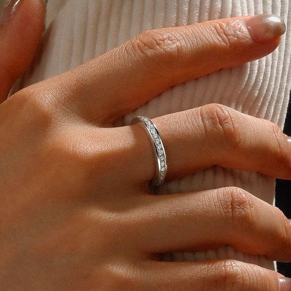 Classic Round Cut White Sapphire Channel Set Half Eternity Wedding Band For Women Belovegrace
