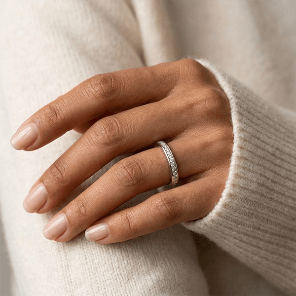 Minimalist Channel Set Round Cut White Sapphire Wedding Band Ring