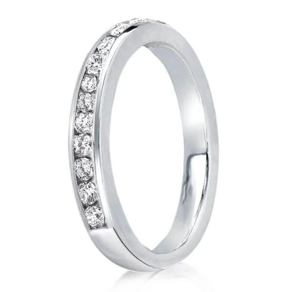 Classic Round Cut White Sapphire Channel Set Half Eternity Wedding Band For Women Belovegrace